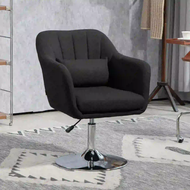 Drehstuhl, höhenverstellbarer Bürostuhl, leinenartiges Polyester, Metall, 60 x 60 x 79-91 cm, Schwarz