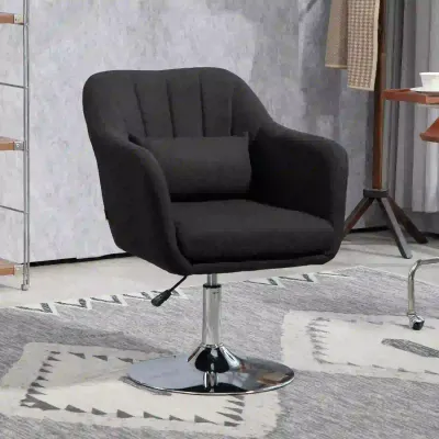 Drehstuhl, höhenverstellbarer Bürostuhl, leinenartiges Polyester, Metall, 60 x 60 x 79-91 cm, Schwarz