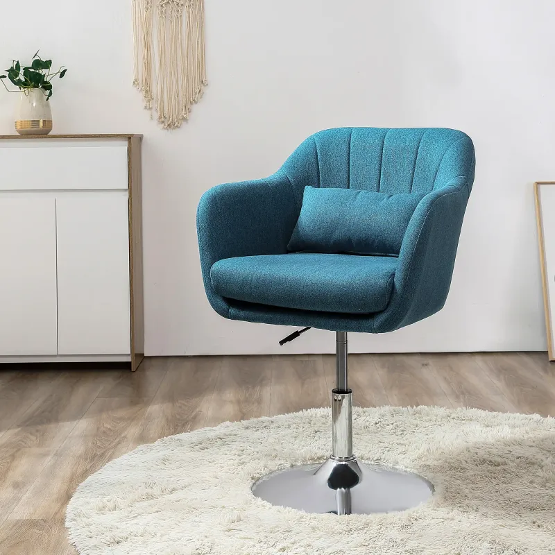 Lounge-Sessel Relaxsessel Schlafsessel mit Lendenkissen höhenverstellbar 360° drehbar verchromter Metallfuss - blau