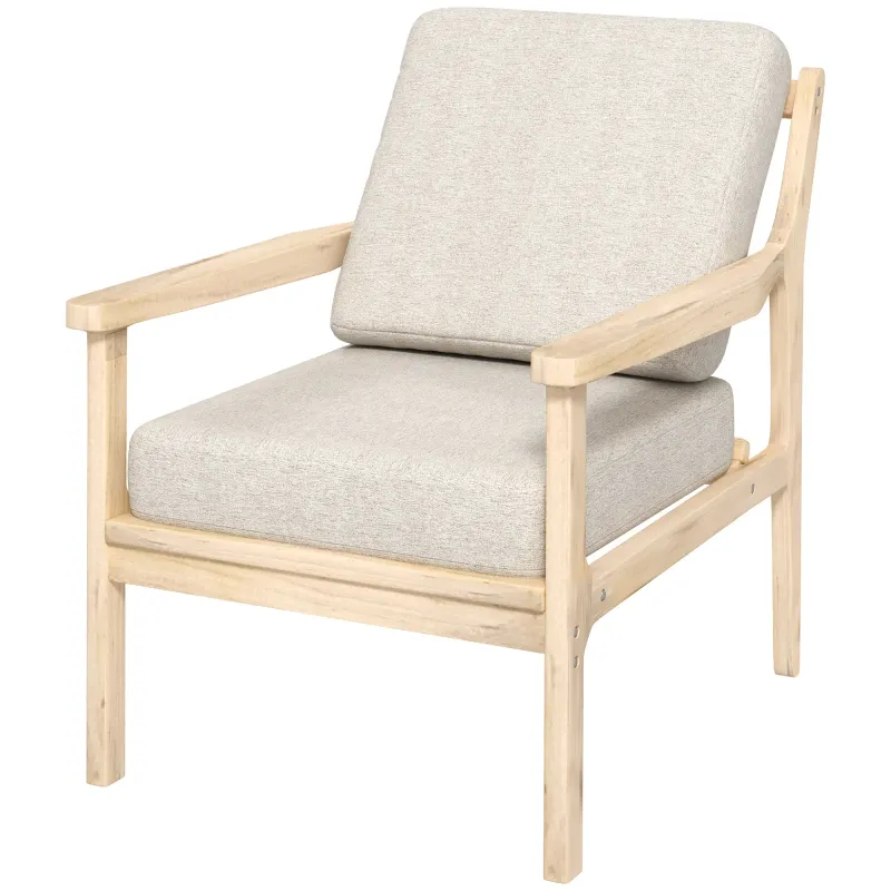 Polsterstuhl mit Armlehnen, solidem Holzrahmen und abnehmbaren Kissen, für Wohnzimmer, Schlafzimmer, Beige
