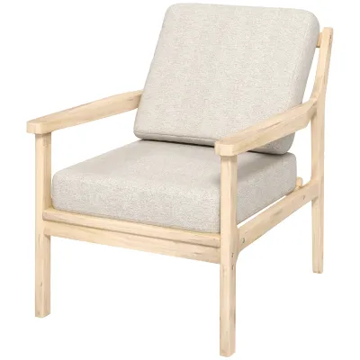 Polsterstuhl mit Armlehnen, solidem Holzrahmen und abnehmbaren Kissen, für Wohnzimmer, Schlafzimmer, Beige