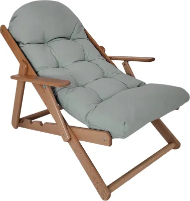 Verstellbarer Klapp- und neigbarer Loungesessel aus Holz, bequemer Relaxsessel mit dick gepolstertem Kissen