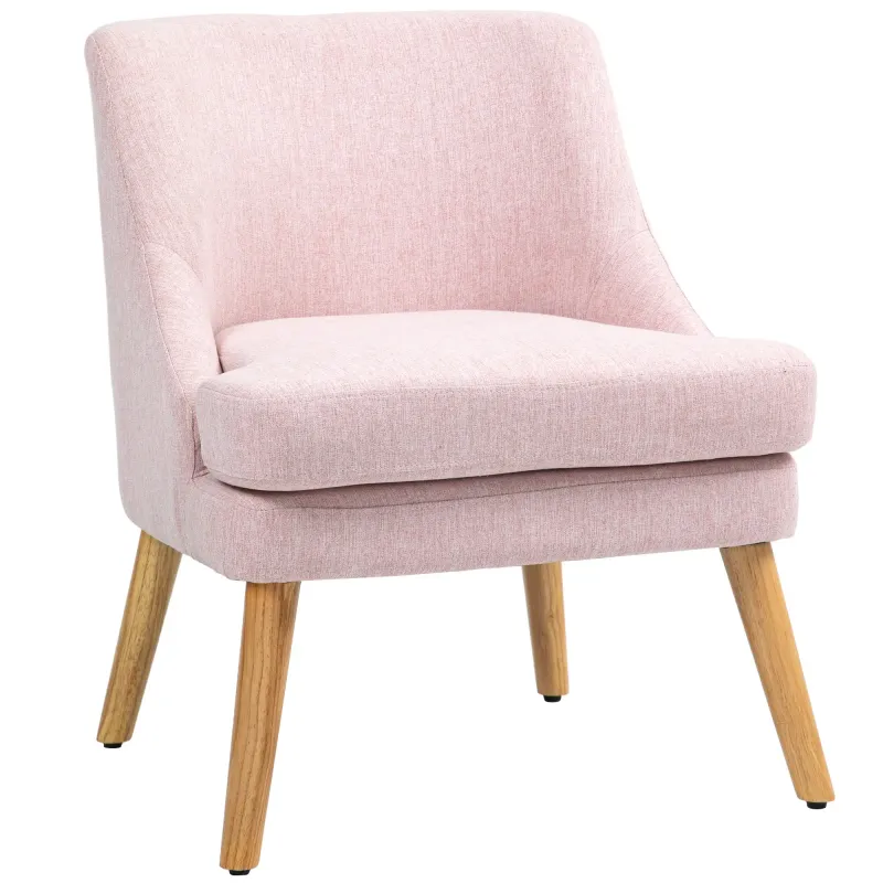 Akzentsessel im skandinavischen Stil, Samt, 25D-Schaumstoff, Hevea-Holzbeine, rosa, 63x69x79,5 cm