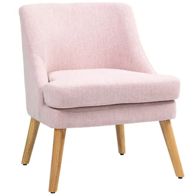 Akzentsessel im skandinavischen Stil, Samt, 25D-Schaumstoff, Hevea-Holzbeine, rosa, 63x69x79,5 cm