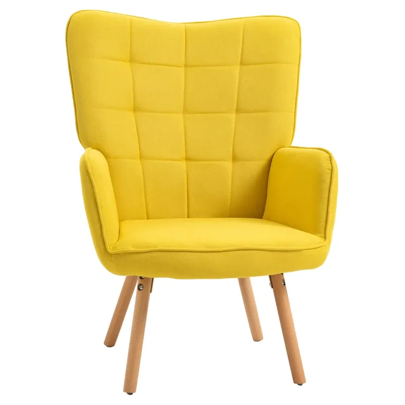 Wohnzimmerstuhl, Einzelsessel mit Rückenlehne, samtartiges Polyester, Schaumstoff, Buchenholz, 71 x 76 x 101 cm, gelb