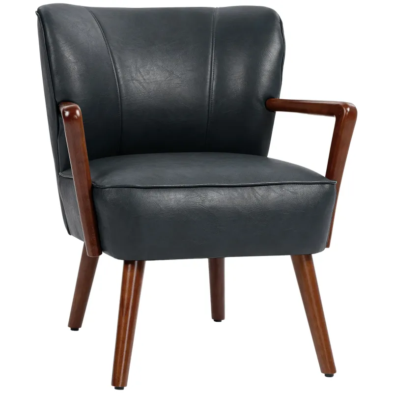 Luxus-Akzentsessel, breiter Sitz, Lederoptik, Holzrahmen, bis 120 kg, 67x77x80 cm, Schwarz