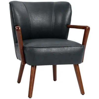 Luxus-Akzentsessel, breiter Sitz, Lederoptik, Holzrahmen, bis 120 kg, 67x77x80 cm, Schwarz