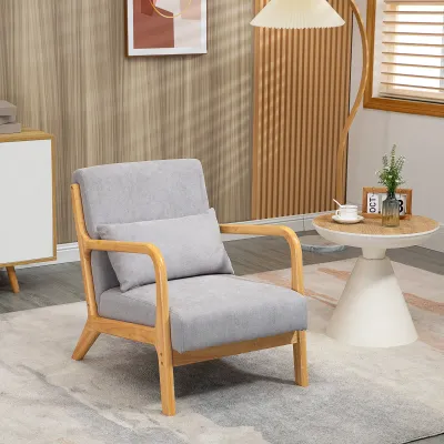 Eleganter Lounge‑Sessel, Samtoptik, Holzrahmen, Grau – 3 Kissen, 61L x 78B x 76H cm, 120 kg