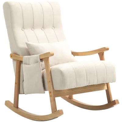 Schaukelstuhl mit Nierenkissen, breiter Sitz, Buchenrahmen, bis 120 kg, Beige