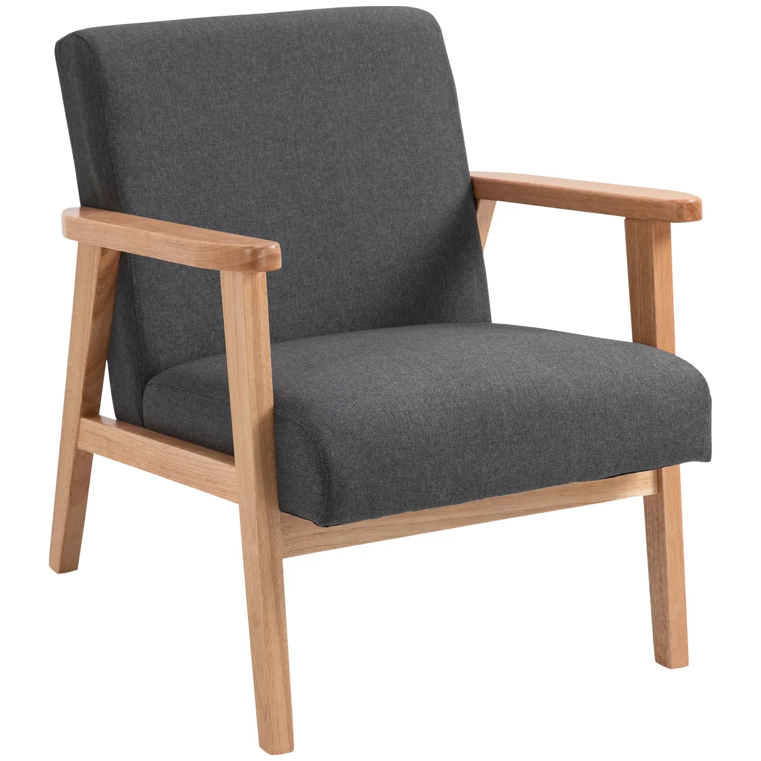 Lounge-Sessel Entspannungssessel Einzelsessel für Schlafzimmer Rahmen aus Hevea-Holz Bezug aus dunklem Leinenstoff