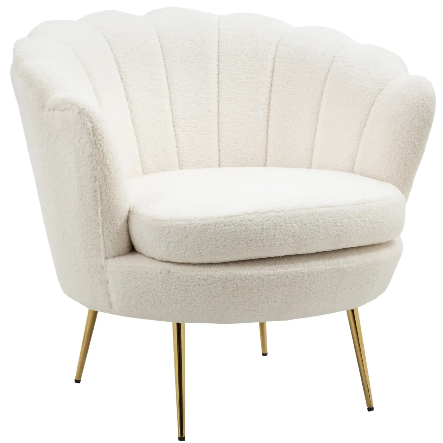 Polstersessel in Muschelform, Relaxsessel, Entspannungssessel, Metallbeine in Goldoptik, 79L x 77B x 77H cm, Weiss