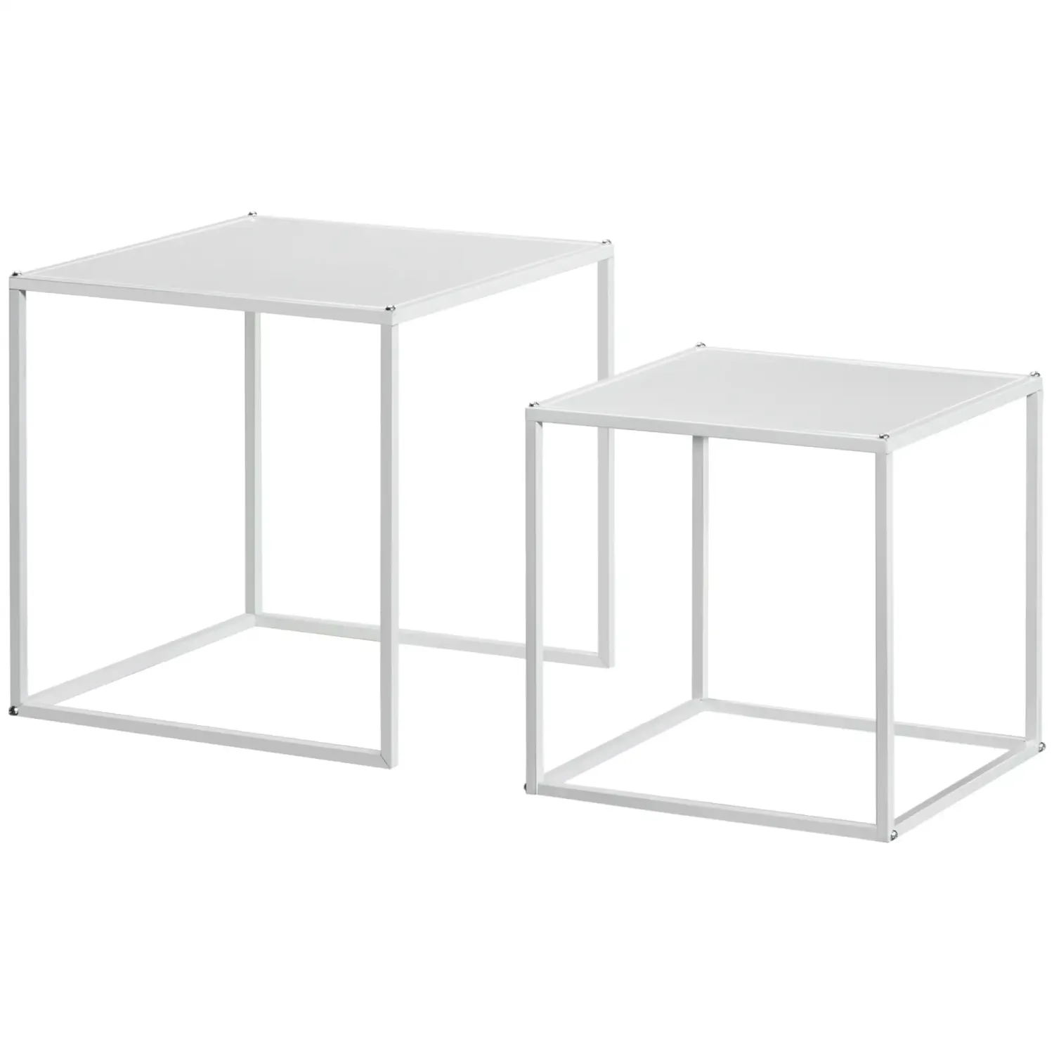 Beistelltisch, Couchtisch, Satztisch, 2er-Set, modernes Design, Stahlrahmen, weiss, 40 x 40 x 40cm