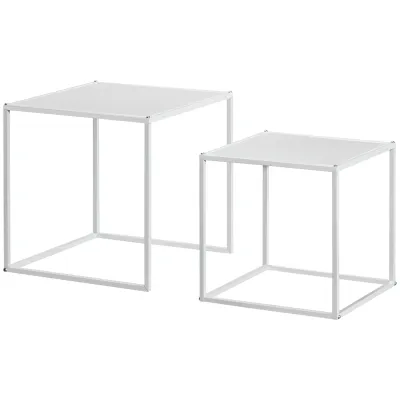 Beistelltisch, Couchtisch, Satztisch, 2er-Set, modernes Design, Stahlrahmen, weiss, 40 x 40 x 40cm