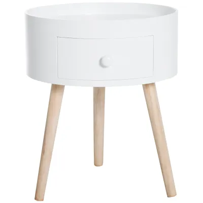 Couchtisch, Beistelltisch mit Schublade, rund, Skandi-Design, Schutzrand, Holz, Ø38 x H45 cm, Weiss