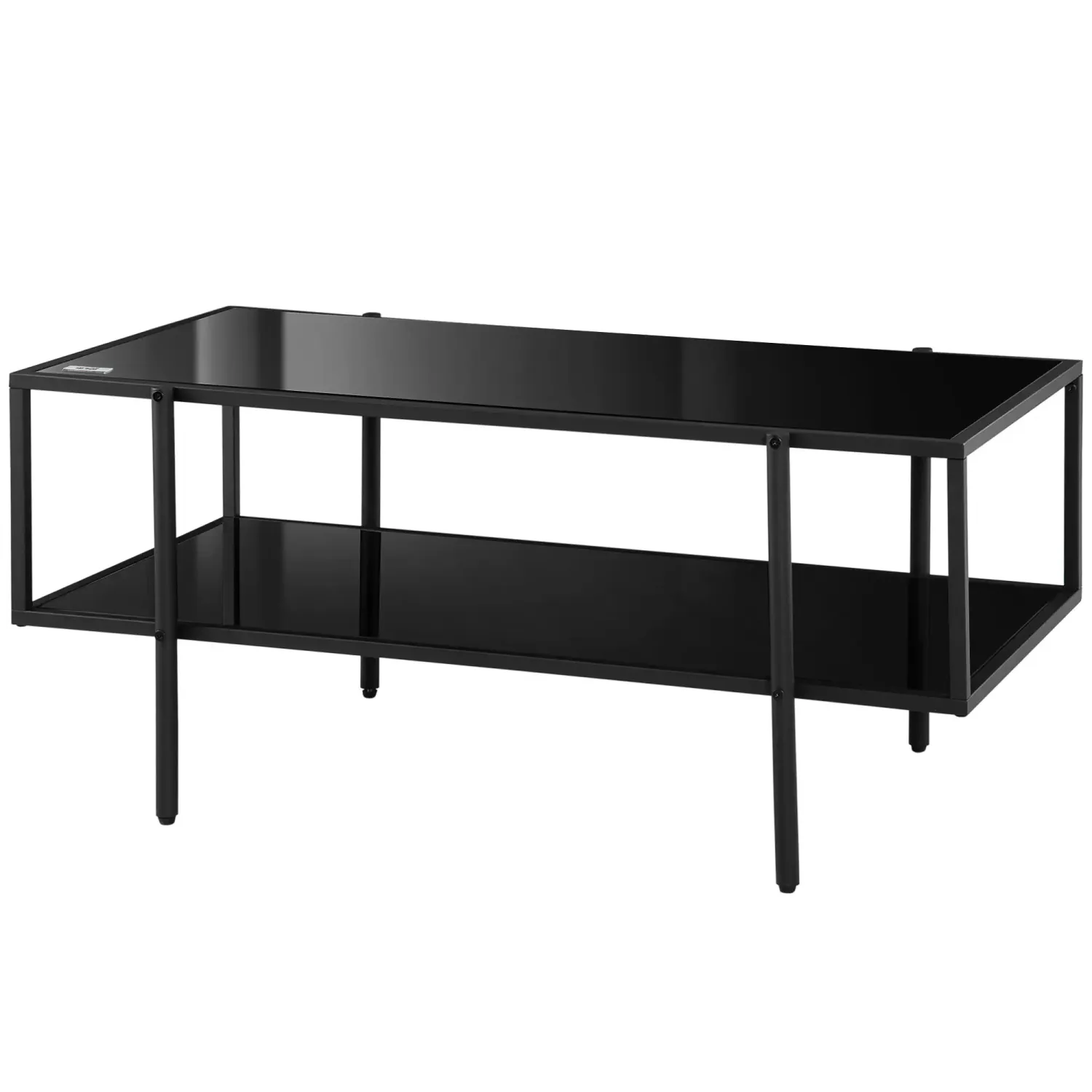 Couchtisch mit Ablage, verstellbare Füsse, Stahlrahmen, Glasplatte, 100 x 55 x 45,5 cm, Schwarz