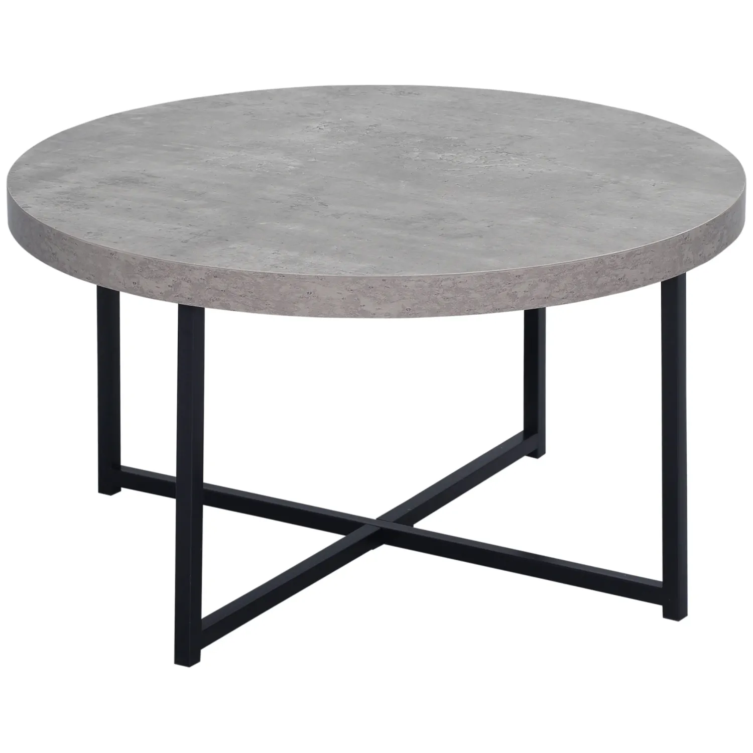 Couchtisch, Beistelltisch, rund, Zementoptik, schwarzer Metallrahmen, 80 x 80 x 45cm