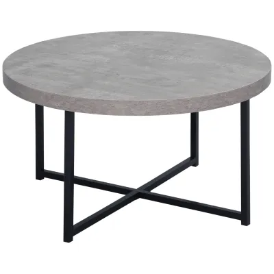 Couchtisch, Beistelltisch, rund, Zementoptik, schwarzer Metallrahmen, 80 x 80 x 45cm