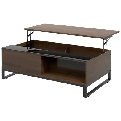 Couchtisch, Beistelltisch mit Hebefunktion, verstecktes Staufach, Baumnussholzoptik, Stahlrahmen, 102 x 58 x 35,5 cm