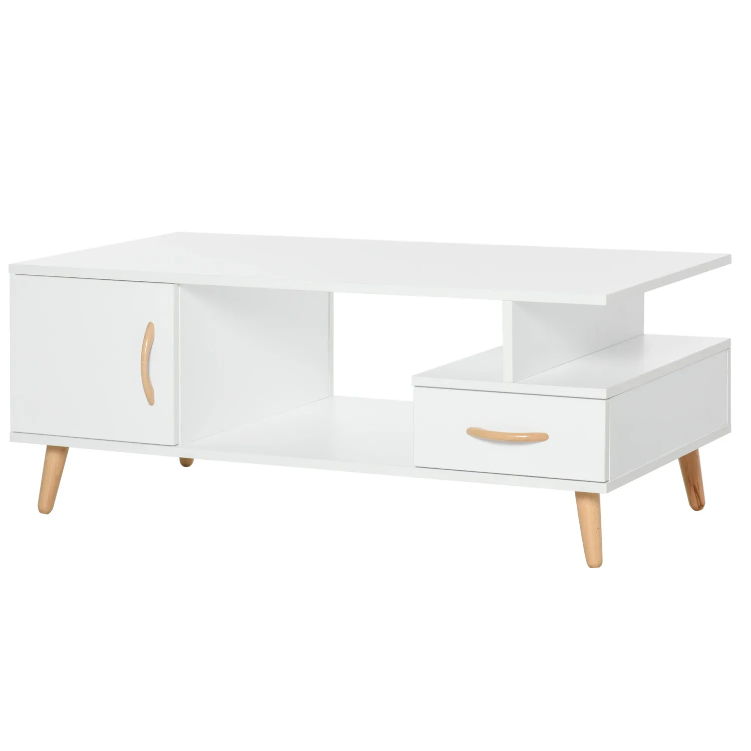 Beistelltisch Couchtisch Wohnzimmertisch mit praktischer Ablage Schublade, Weiss, 100 x 50 x 40 cm