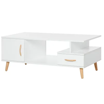 Beistelltisch Couchtisch Wohnzimmertisch mit praktischer Ablage Schublade, Weiss, 100 x 50 x 40 cm