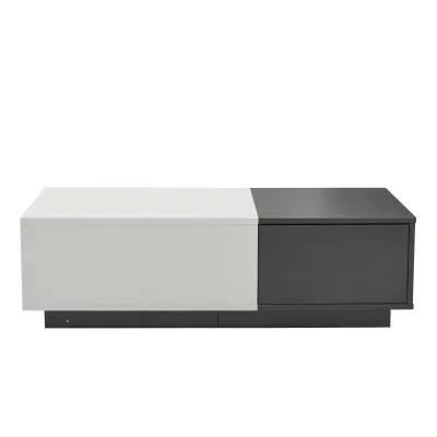 hochwertiger Couchtisch, 100×50×30 cm, mit 2 Druckschubladen, Innovativem Design und Hoher Belastbarkeit bis 45 kg, Weiss+Grau