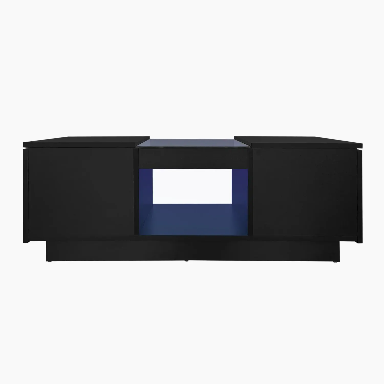 Couchtisch mit Glasverkleidung, LED-Beleuchtung, App-Steuerung, 2 Schubladen und offenem Fach, 100×50×35,5 cm, schwarz