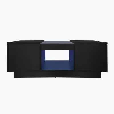 Couchtisch mit Glasverkleidung, LED-Beleuchtung, App-Steuerung, 2 Schubladen und offenem Fach, 100×50×35,5 cm, schwarz