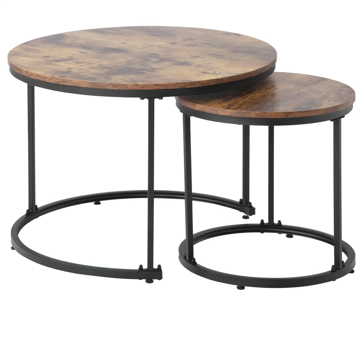 2er Set Runder Couchtisch, Beistelltisch Braun