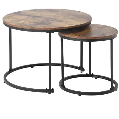2er Set Runder Couchtisch, Beistelltisch Braun