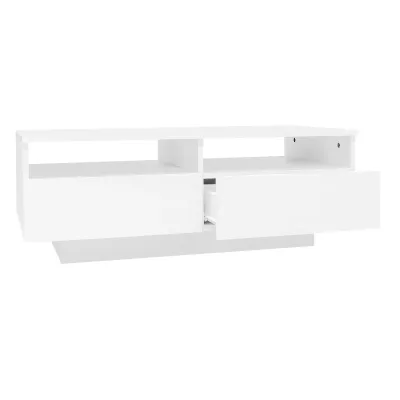 ED Hochglanz Couchtisch mit 2 Schubladen, Modern Center Table mit LED-Lichtern Weiss