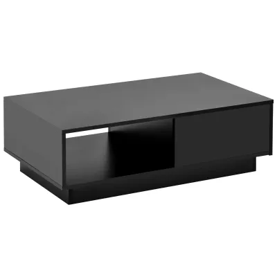 Moderner Hochglanz-Couchtisch mit LED-Licht, Schublade und 2 Regalen Schwarz