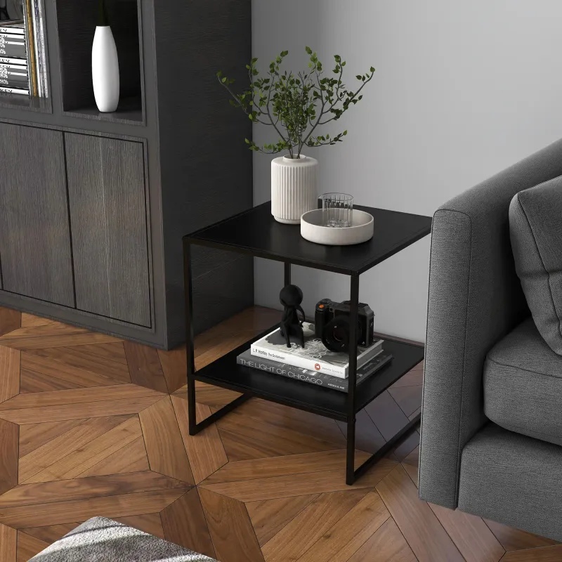 Beistelltisch im Industriedesign Couchtisch Nachttisch, 1 Ablage, Schwarz