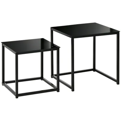 2er-Set Beistelltische, modernes Design, stapelbar, Glastisch, Schwarz