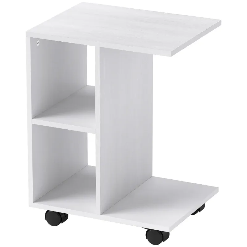 Beistelltisch in C-Form, Kaffeetisch, Couchtisch mit Rollen 45 x 35 x 58 cm, Weiss