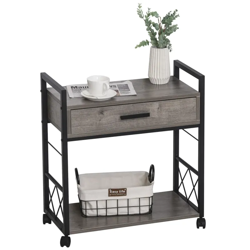 Beistelltisch Servierwagen mit Rädern Küchenwagen Kaffeetisch Grau 60 x 30 x 65 cm