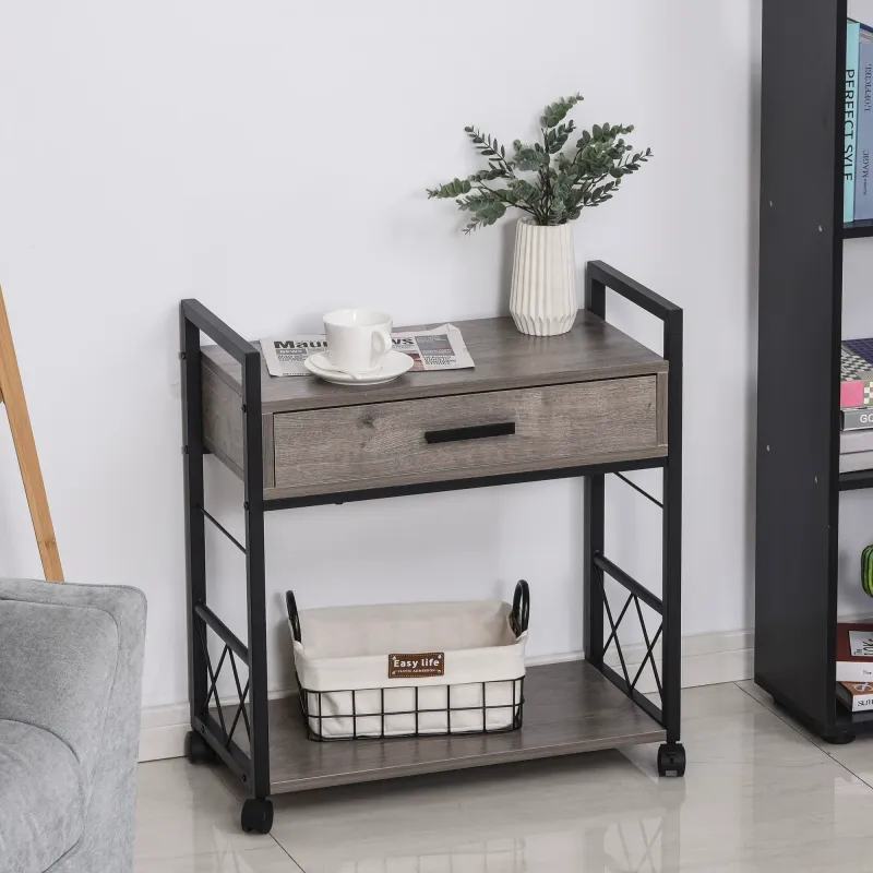 Beistelltisch Servierwagen mit Rädern Küchenwagen Kaffeetisch Grau 60 x 30 x 65 cm
