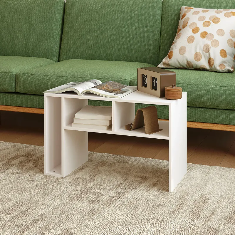 Beistelltisch, C-förmiger Servierwagen, 4 Rollen, 3 Fächer, 40 x 30 x 69 cm, Weiss