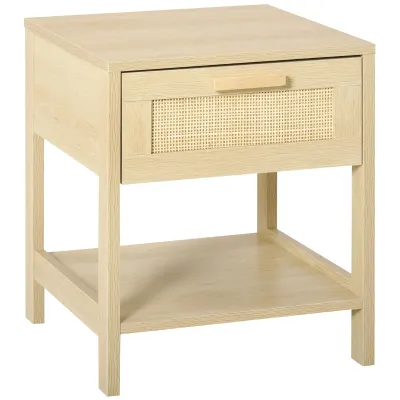 Nachttisch Nachtschrank Beistelltisch Boho-Rattan-Design Natur 40 x 40 x 48 cm