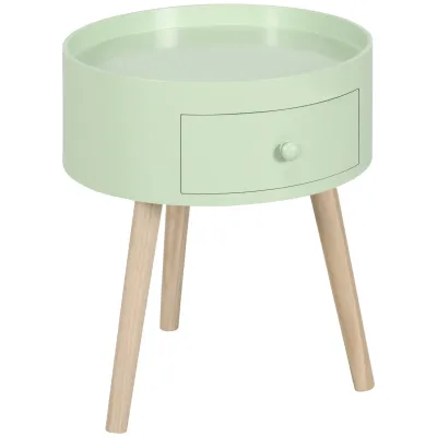 Couchtisch Nachttisch rund skandinavisches Design Beistelltisch mit Schublade grün