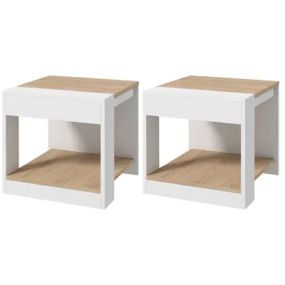 2er Set Beistelltisch Sofatisch Nachttisch 40 x 40 x 45 cm - weiss und natur
