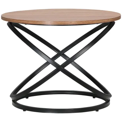 Runder Couchtisch im Industriedesign aus schwarzem Metall und Holzplatte - Ø 60 x 46H cm