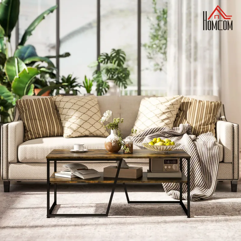 Stylischer Industrie-Stil Couchtisch mit Platte und Regal braun