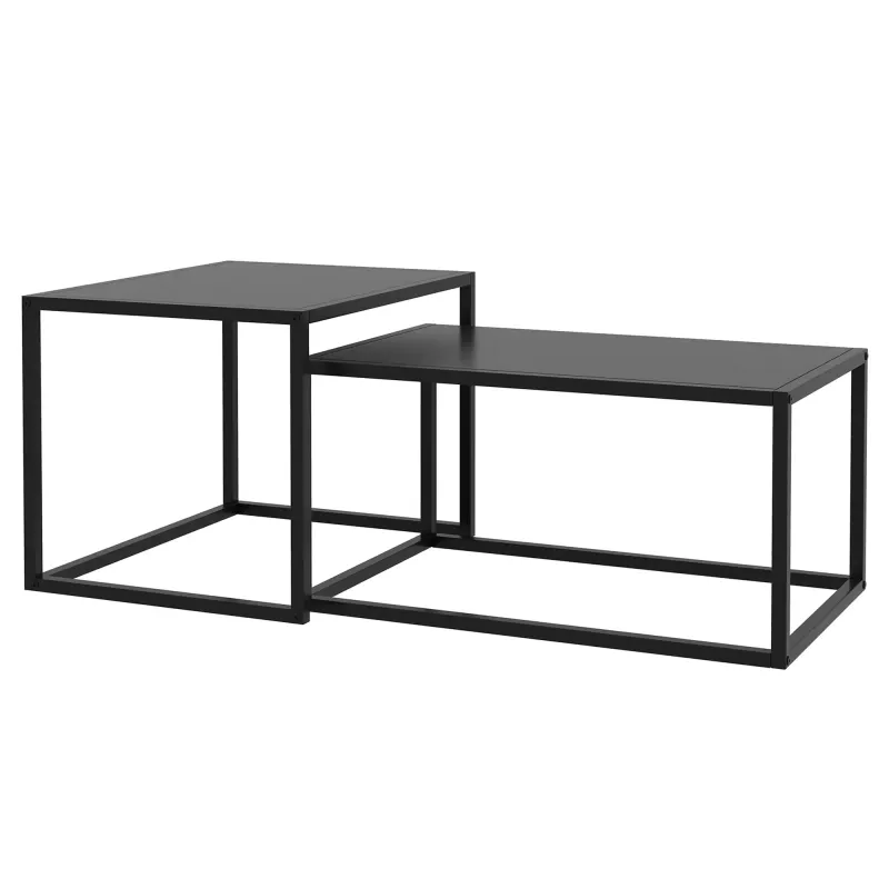 2er Set Couchtische im industriellen Stil aus mattem schwarzen Stahl