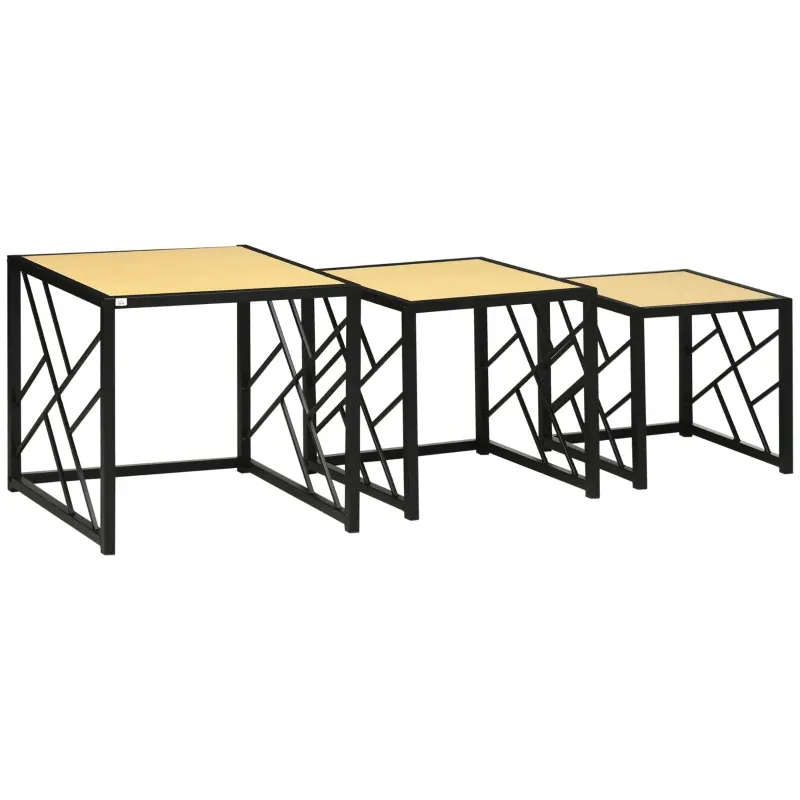 3er Set industrielle Marmortische im Nesting-Stil, Schwarz