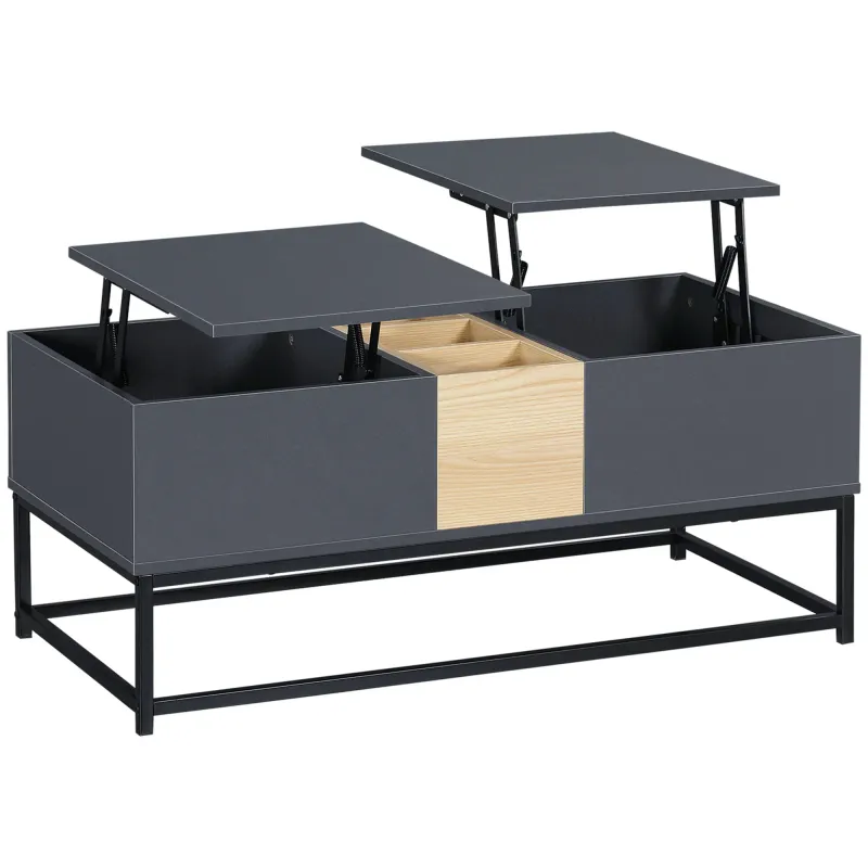 Höhenverstellbarer Couchtisch mit 2 Platten, verborgenen Fächern und offenen Regalen dunkelgrau