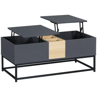 Höhenverstellbarer Couchtisch mit 2 Platten, verborgenen Fächern und offenen Regalen dunkelgrau
