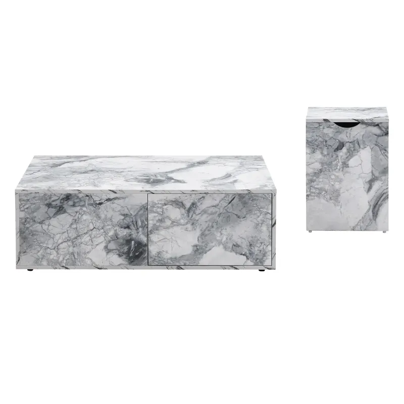 Stilvolles Couchtisch-Set in Marmoroptik, 2-teilig, Weiss