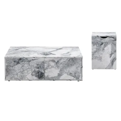 Stilvolles Couchtisch-Set in Marmoroptik, 2-teilig, Weiss