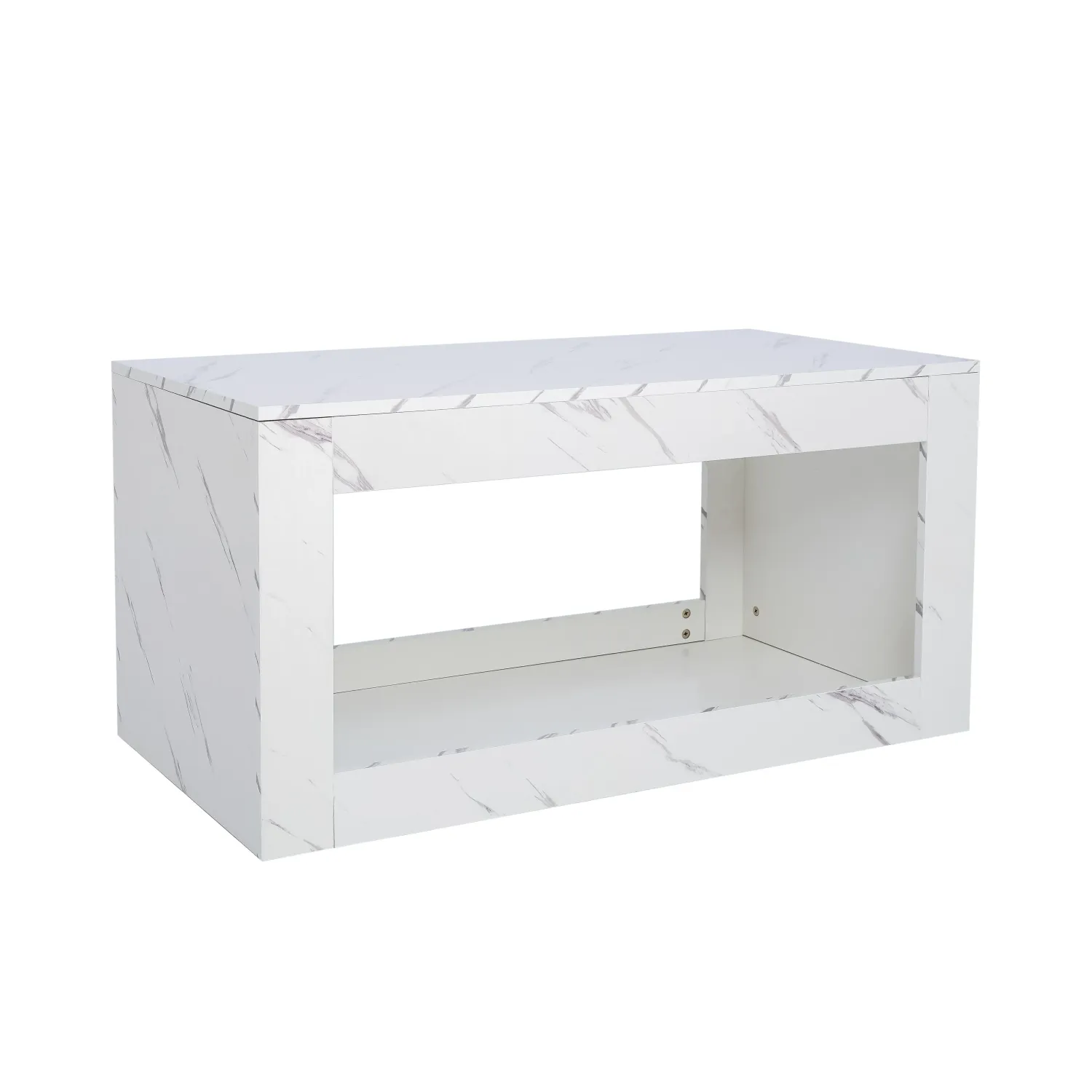 Hochglänzender Couchtisch mit offenem Stauraum und LED-Beleuchtung, Weiss