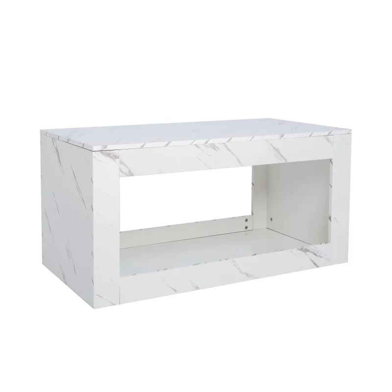 Hochglänzender Couchtisch mit offenem Stauraum und LED-Beleuchtung, Weiss